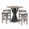Quadratisches Bartisch-Set aus Holz und Metall mit 4 Hockern Grau/Beige