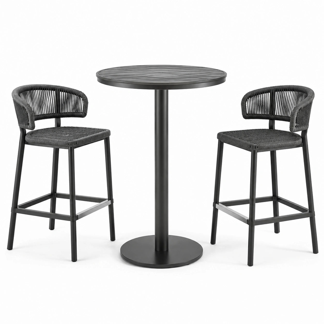 Bartisch-Set rund schwarz Metall Seil Tischhöhe 100cm Tischdurchmesser 60cm
