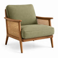 Grüner Leinenmix Sessel mit Rattan und Holz