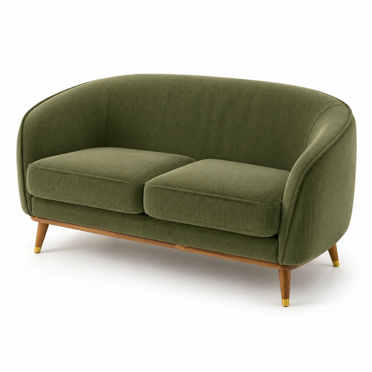 2-Sitzer Sofa Cordstoff Massivholz Olivgrün