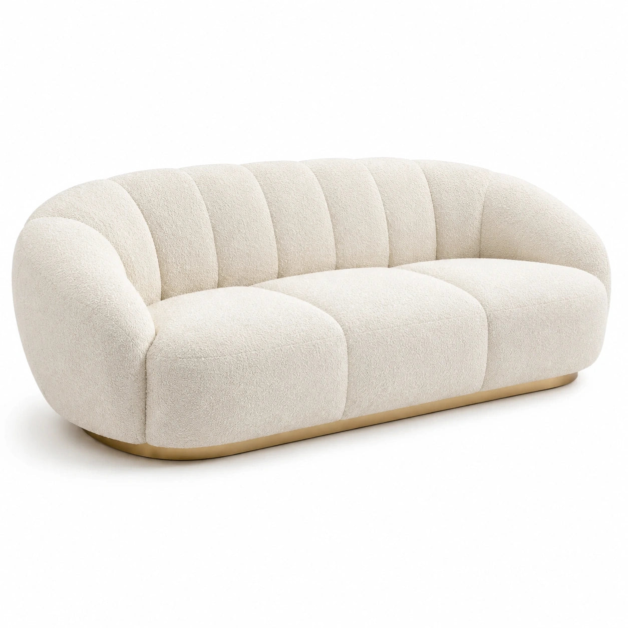 Beiges Sofa aus Bouclé-Stoff mit Eichenbasis 230 cm