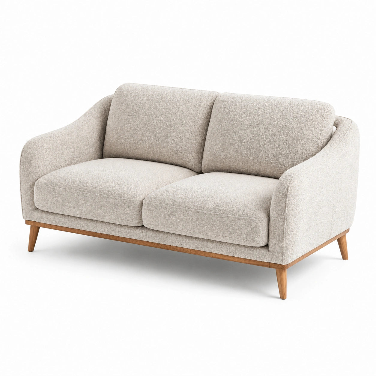 2-Sitzer Sofa Bouclé Stoff mit Holzfüßen