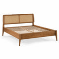 Doppelbett aus Eichenholz mit Rattangeflecht Kopfteil 200x140 cm Braun