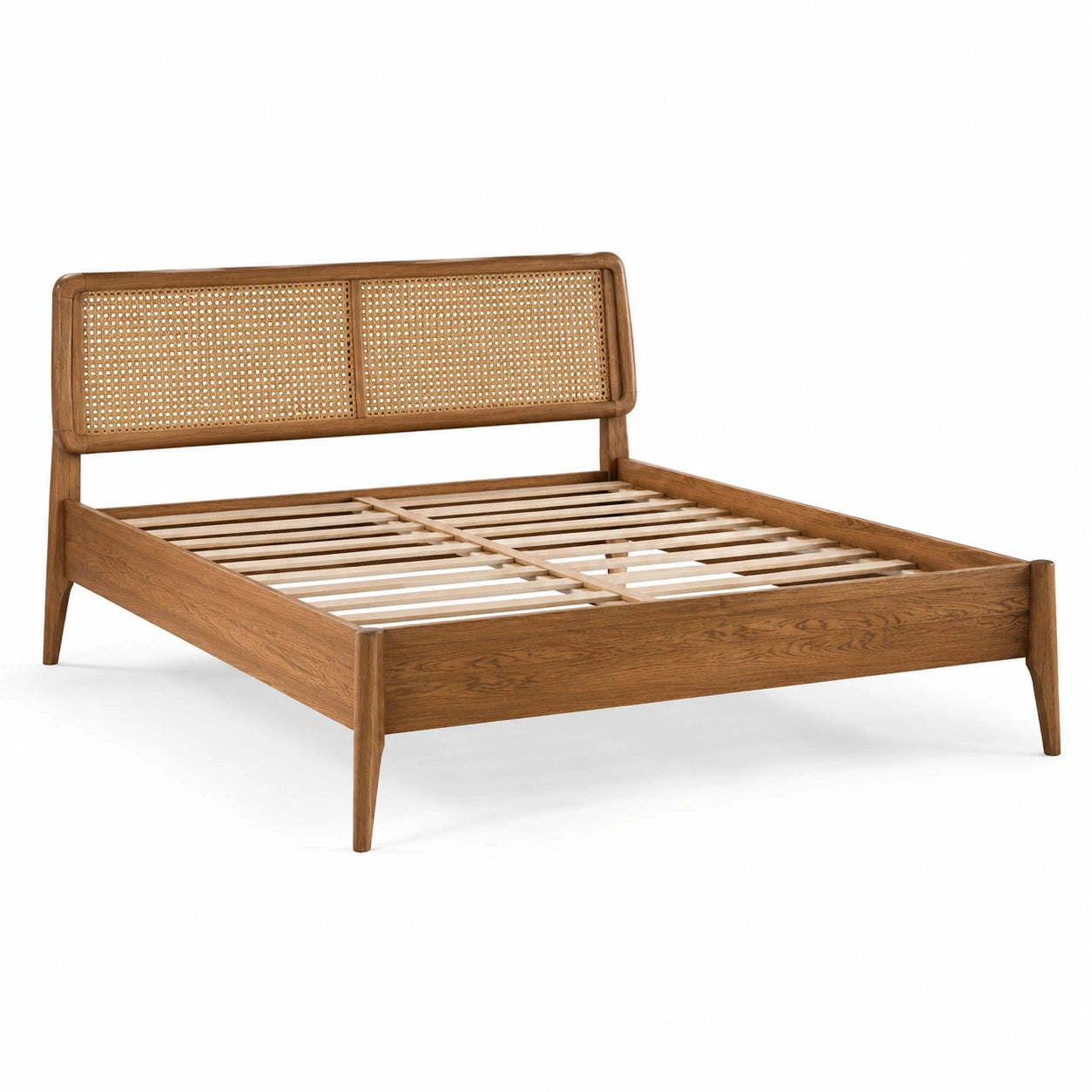 Doppelbett aus Eichenholz mit Rattangeflecht Kopfteil 200x140 cm Braun