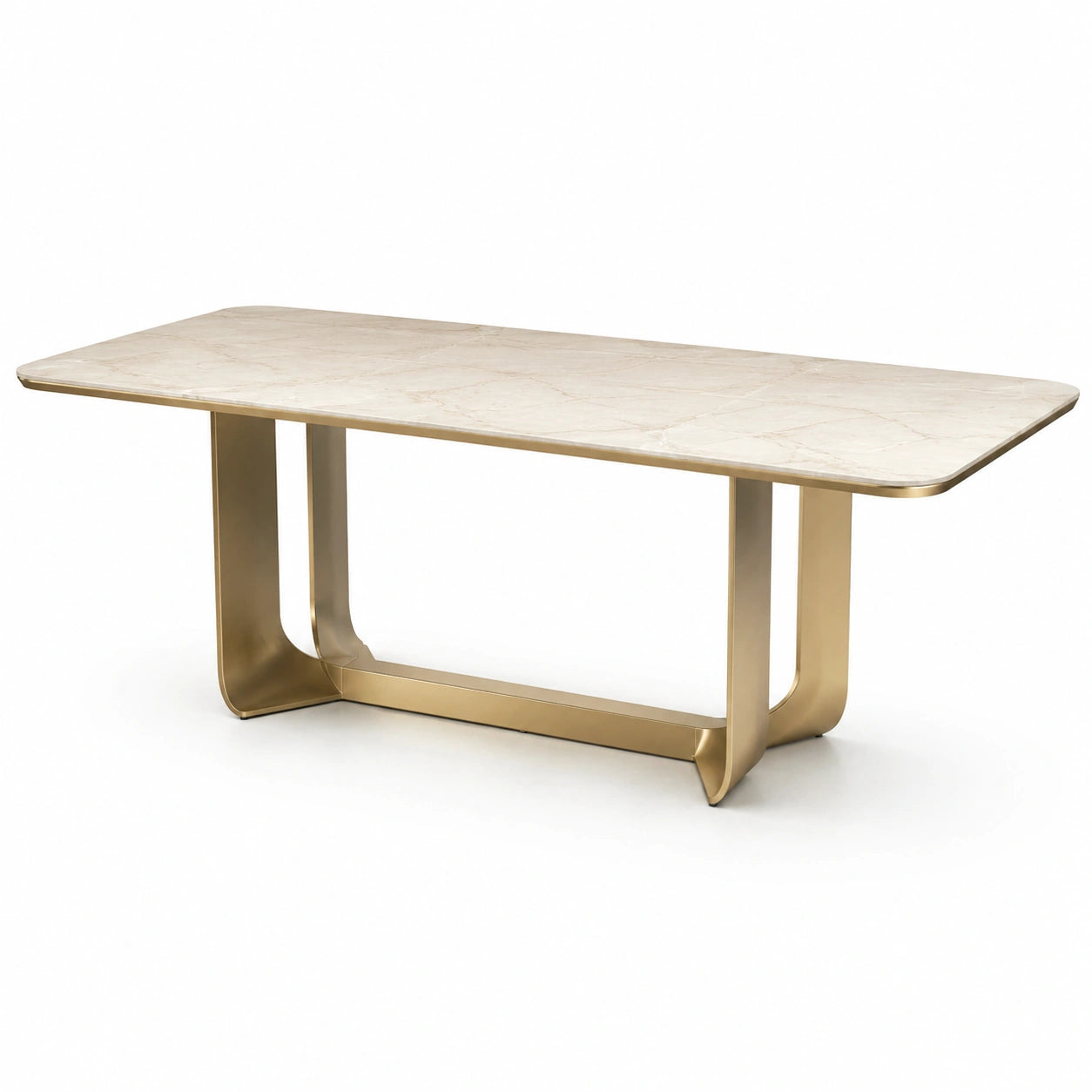 Rechteckiger Tisch aus Kunstmarmor und Edelstahl Beige/Gold 200x90x76 cm