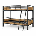 Metall-Etagenbett Schwarz und Eiche 200x90 cm mit Stahl und Eichefurnier