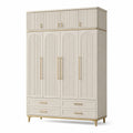 Cremefarbener Kleiderschrank mit 6 Türen und 4 Schubladen aus MDF und Metall 200x220x60 cm