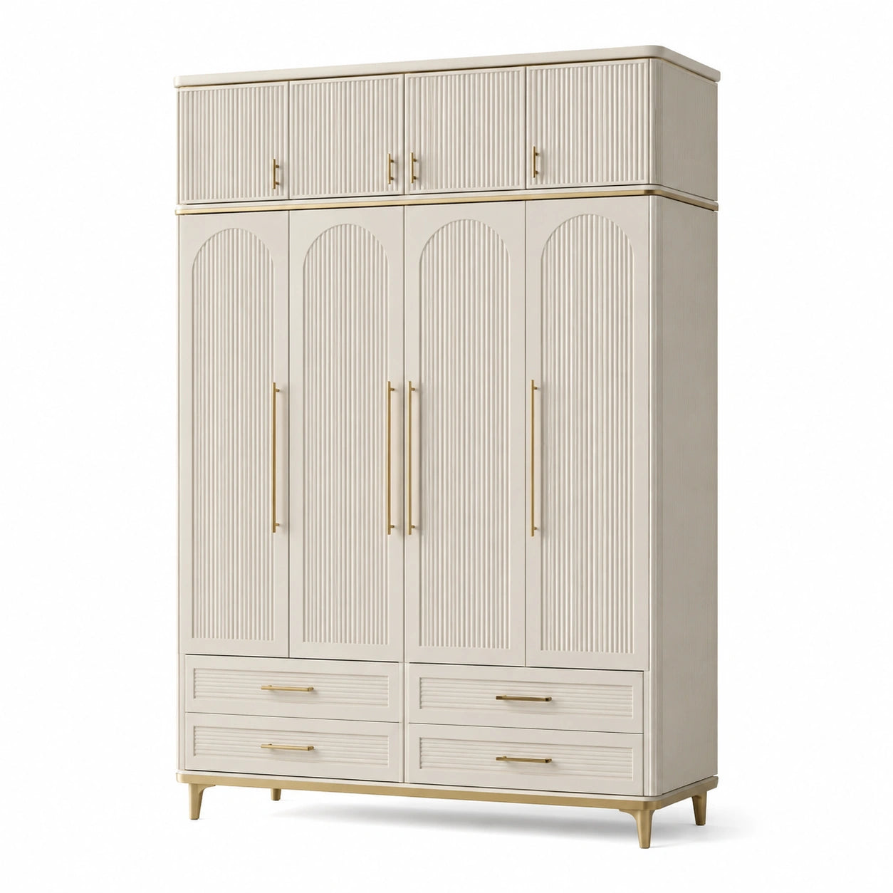 Cremefarbener Kleiderschrank mit 6 Türen und 4 Schubladen aus MDF und Metall 200x220x60 cm