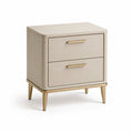 Nachttisch aus PU-Leder und Metall 50x40x60 cm Beige/Gold