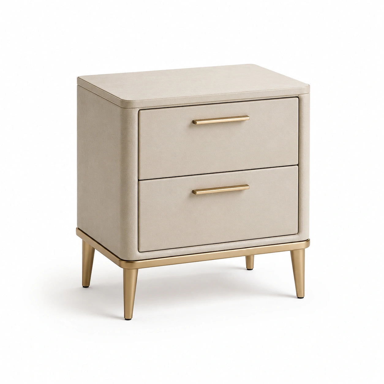 Nachttisch aus PU-Leder und Metall 50x40x60 cm Beige/Gold