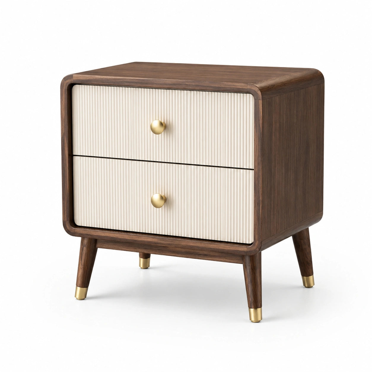 Walnussholz Nachttisch mit 2 Schubladen, Braun und Beige
